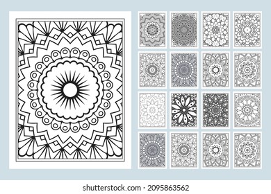 Mandala interior. Mandala coloring page bundle. Mandala line art vector. Flower pattern vector. Black and white flower pattern coloring page. Mandala interior SVG cut file svg