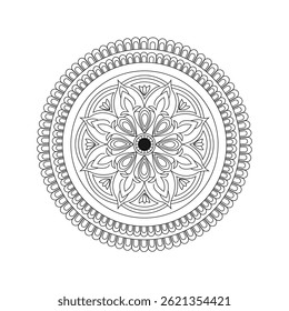 Mandala Intricate Circular Design Black and White Floral Zentangle Art for Mindful Coloring