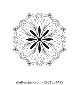 Mandala Intricate Circular Design Black and White Floral Zentangle Art for Mindful Coloring