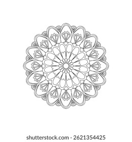 Mandala Intricate Circular Design Black and White Floral Zentangle Art for Mindful Coloring