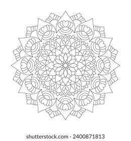 Mandala intricate ornamental coloring book page for kdp book interior. Peaceful Petals, Ability to Relax, Brain Experiences, Harmonious Haven, Peaceful Portraits, Blossoming Beauty mandala design.