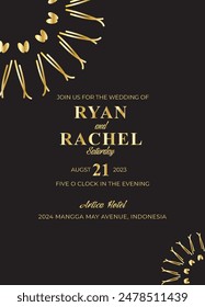 Mandala invitation card. Gold decorative element. Picture for coloring. Abstract circular ornament with stylized leaves