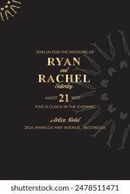 Mandala invitation card. Gold decorative element. Picture for coloring. Abstract circular ornament with stylized leaves