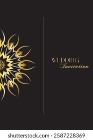 Mandala invitation card. Gold decorative element. Picture for coloring. Abstract circular ornament with stylized leaves