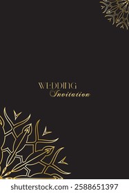 Mandala invitation card. Gold decorative element. Picture for coloring. Abstract circular ornament with stylized leaves