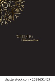 Mandala invitation card. Gold decorative element. Picture for coloring. Abstract circular ornament with stylized leaves