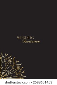Mandala invitation card. Gold decorative element. Picture for coloring. Abstract circular ornament with stylized leaves