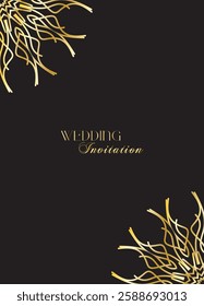Mandala invitation card. Gold decorative element. Picture for coloring. Abstract circular ornament with stylized leaves