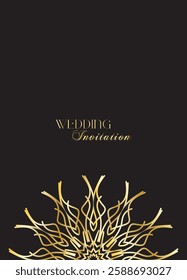 Mandala invitation card. Gold decorative element. Picture for coloring. Abstract circular ornament with stylized leaves