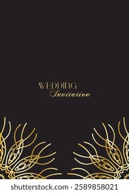 Mandala invitation card. Gold decorative element. Picture for coloring. Abstract circular ornament with stylized leaves