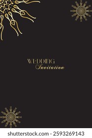 Mandala invitation card. Gold decorative element. Picture for coloring. Abstract circular ornament with stylized leaves