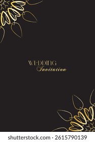 Mandala invitation card. Gold decorative element. Picture for coloring. Abstract circular ornament with stylized leaves