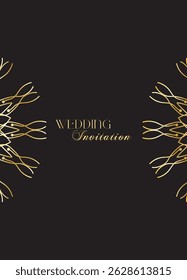 Mandala invitation card. Gold decorative element. Picture for coloring. Abstract circular ornament with stylized leaves