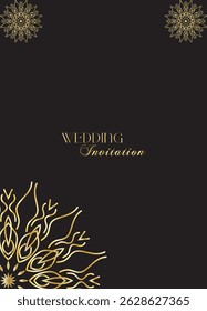 Mandala invitation card. Gold decorative element. Picture for coloring. Abstract circular ornament with stylized leaves