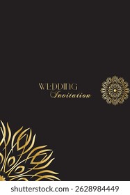 Cartão de convite Mandala. Elemento decorativo dourado. Imagem para colorir. Ornamento circular abstrato com folhas estilizadas