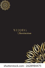Mandala invitation card. Gold decorative element. Picture for coloring. Abstract circular ornament with stylized leaves