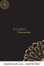 Mandala invitation card. Gold decorative element. Picture for coloring. Abstract circular ornament with stylized leaves