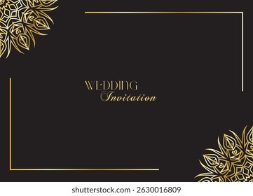 Mandala invitation card. Gold decorative element. Picture for coloring. Abstract circular ornament with stylized leaves