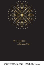 Mandala invitation card. Gold decorative element. Picture for coloring. Abstract circular ornament with stylized leaves