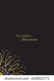 Mandala invitation card. Gold decorative element. Picture for coloring. Abstract circular ornament with stylized leaves