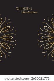 Mandala invitation card. Gold decorative element. Picture for coloring. Abstract circular ornament with stylized leaves