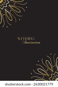 Mandala invitation card. Gold decorative element. Picture for coloring. Abstract circular ornament with stylized leaves