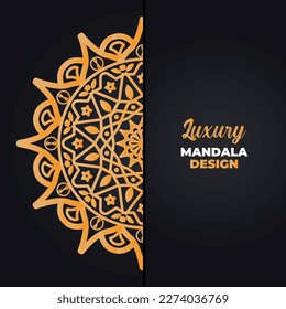 mandala, islamic background, luxury design. A black background with a gold pattern that says "Islamic Mandala Background."