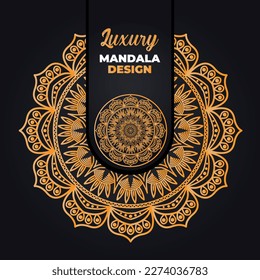 mandala, fondo islámico, diseño de lujo. Un fondo negro con un patrón dorado que dice "Fondo de Mandala islámica".