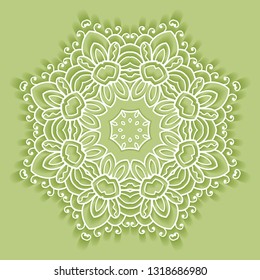 Mandala isolated design element, doodle geometric line pattern. Stylized floral round ornament. Hand drawn vector illustration