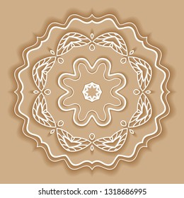 Mandala isolated design element, doodle geometric line pattern. Stylized floral round ornament. Hand drawn vector illustration