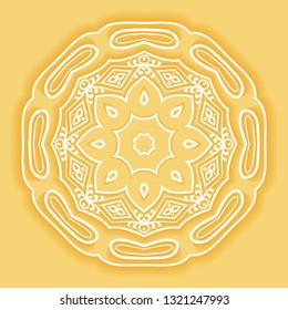 Mandala isolated design element, doodle geometric line pattern. Stylized floral round ornament. Hand drawn vector illustration