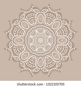Mandala isolated design element, doodle geometric line pattern. Stylized floral round ornament. Hand drawn vector illustration
