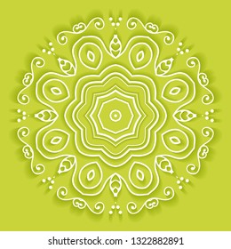 Mandala isolated design element, doodle geometric line pattern. Stylized floral round ornament. Hand drawn vector illustration