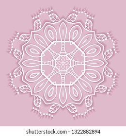 Mandala isolated design element, doodle geometric line pattern. Stylized floral round ornament. Hand drawn vector illustration