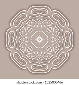 Mandala isolated design element, doodle geometric line pattern. Stylized floral round ornament. Hand drawn vector illustration