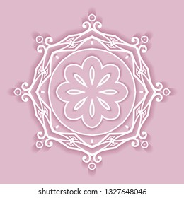 Mandala isolated design element, doodle geometric line pattern. Stylized floral round ornament. Hand drawn vector illustration