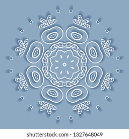 Mandala isolated design element, doodle geometric line pattern. Stylized floral round ornament. Hand drawn vector illustration