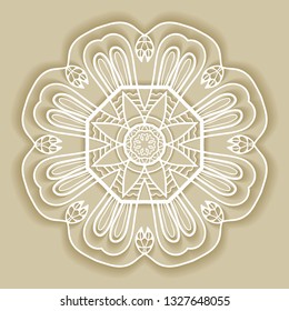 Mandala isolated design element, doodle geometric line pattern. Stylized floral round ornament. Hand drawn vector illustration