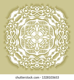 Mandala isolated design element, doodle geometric lace pattern. Stylized floral ornament. Hand drawn vector illustration