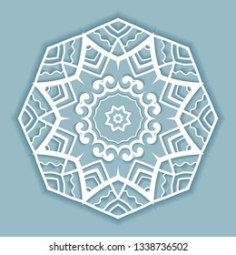 Mandala isolated design element, doodle geometric line pattern. Stylized floral round ornament. Hand drawn vector illustration