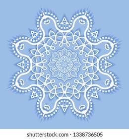 Mandala isolated design element, doodle geometric line pattern. Stylized floral round ornament. Hand drawn vector illustration