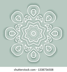 Mandala isolated design element, doodle geometric line pattern. Stylized floral round ornament. Hand drawn vector illustration