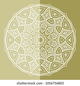 Mandala isolated design element, geometric line pattern. Stylized floral round ornament. Doodle art for textile fabric or paper print. Hand drawn vector illustration
