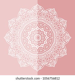 Mandala isolated design element, geometric line pattern. Stylized floral round ornament. Doodle art for textile fabric or paper print. Hand drawn vector illustration