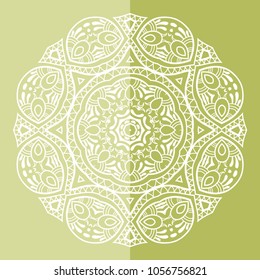 Mandala isolated design element, geometric line pattern. Stylized floral round ornament. Doodle art for textile fabric or paper print. Hand drawn vector illustration