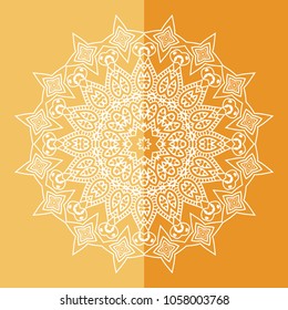 Mandala isolated design element, geometric line pattern. Stylized floral round ornament. Doodle art for textile fabric or paper print. Hand drawn vector illustration