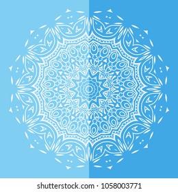 Mandala isolated design element, geometric line pattern. Stylized floral round ornament. Doodle art for textile fabric or paper print. Hand drawn vector illustration