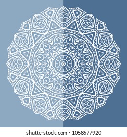 Mandala isolated design element, geometric line pattern. Stylized floral round ornament. Doodle art for textile fabric or paper print. Hand drawn vector illustration