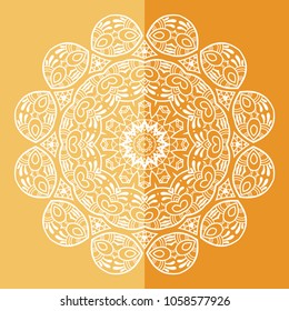 Mandala isolated design element, geometric line pattern. Stylized floral round ornament. Doodle art for textile fabric or paper print. Hand drawn vector illustration
