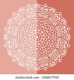 Mandala isolated design element, geometric line pattern. Stylized floral round ornament. Doodle art for textile fabric or paper print. Hand drawn vector illustration
